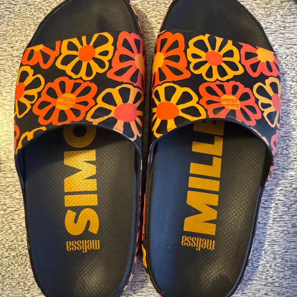 Melissa Vibrant Floral Slides with Orange and Red